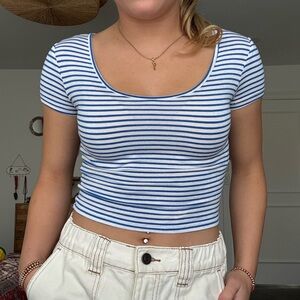 Striped Short Sleeve Crop Top